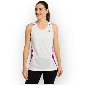 EUC Adidas Climalite Racerback Tank Top L White w/ Pink Stripes 0966